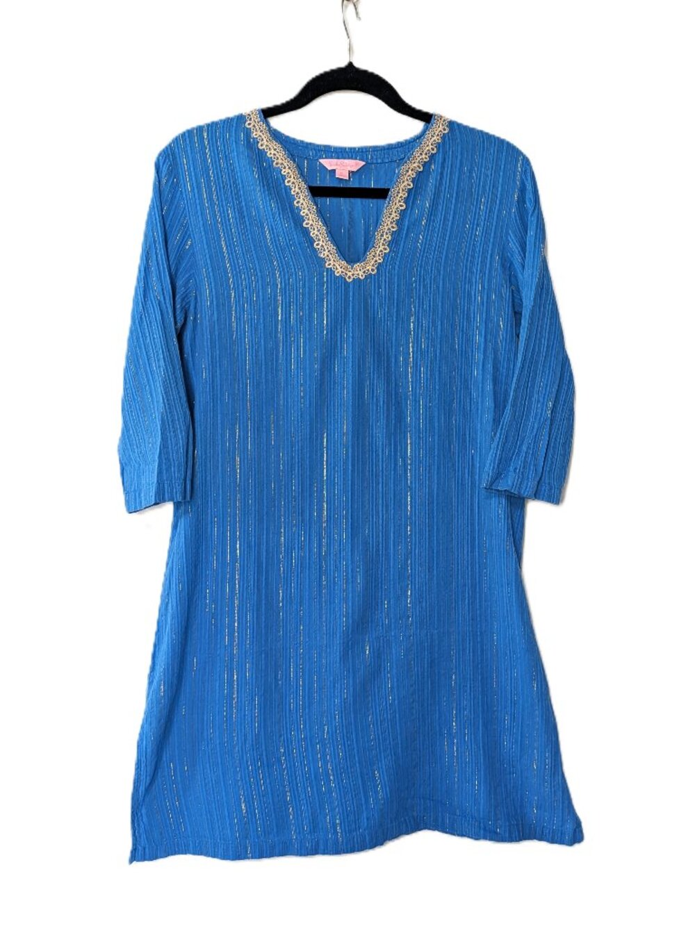 Lilly Pulitzer Esme Tunic Dress Blue Lurex Metallic Stripe Womens Medium M